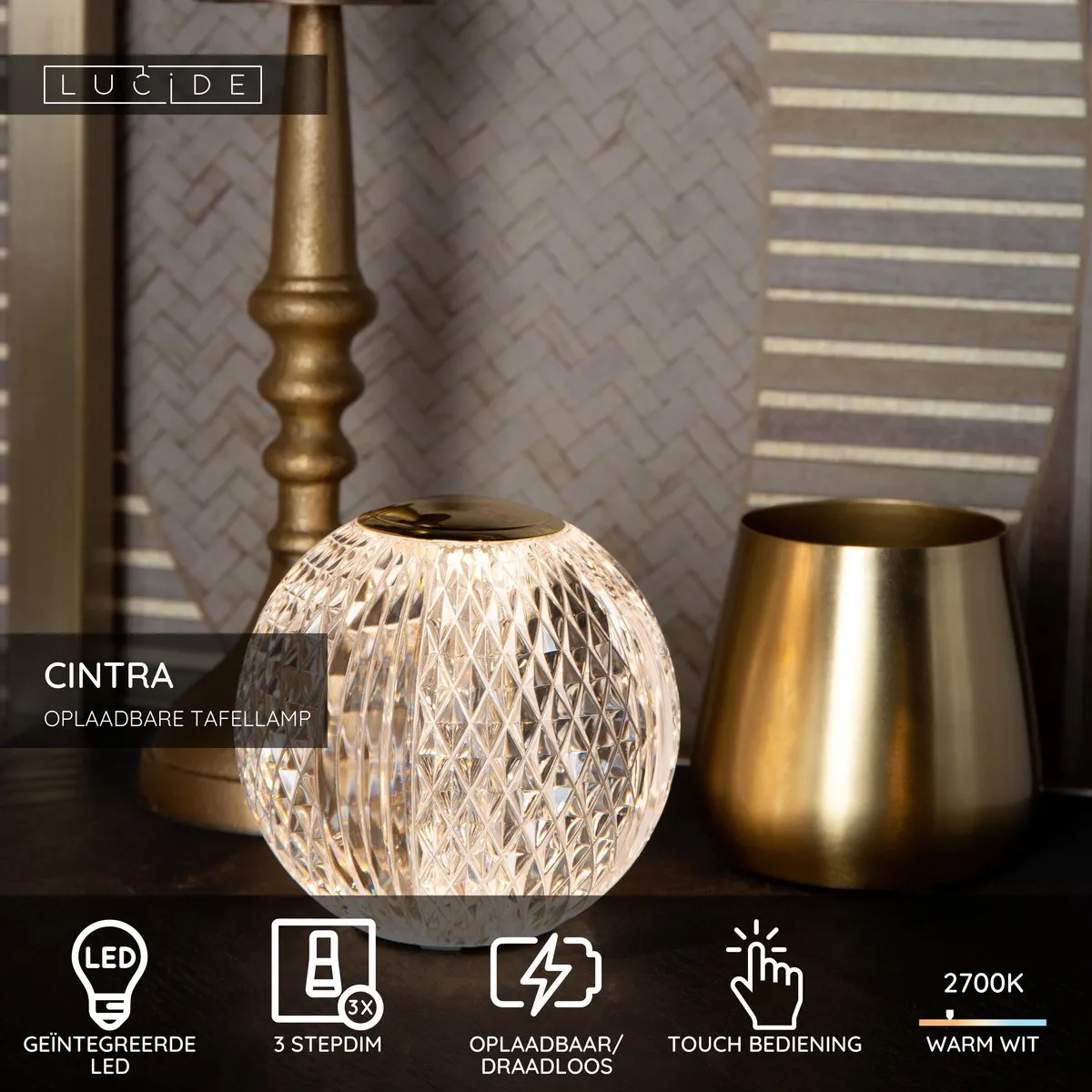 Lucide Cintra Oplaadbare Tafellamp 1x1,5W 2700K - Transparant