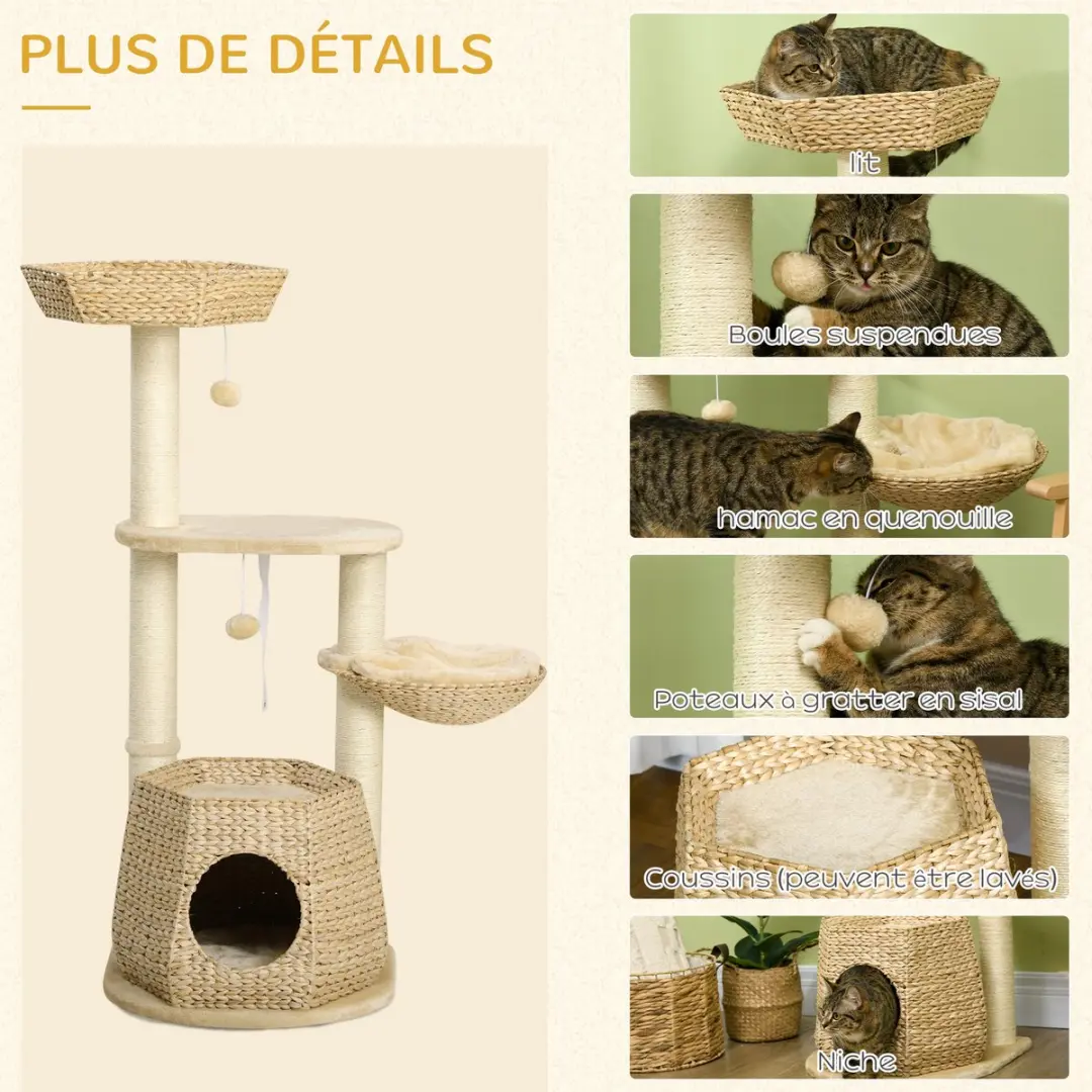 Pawhut Kattenboom 50x50x119cm - Crème