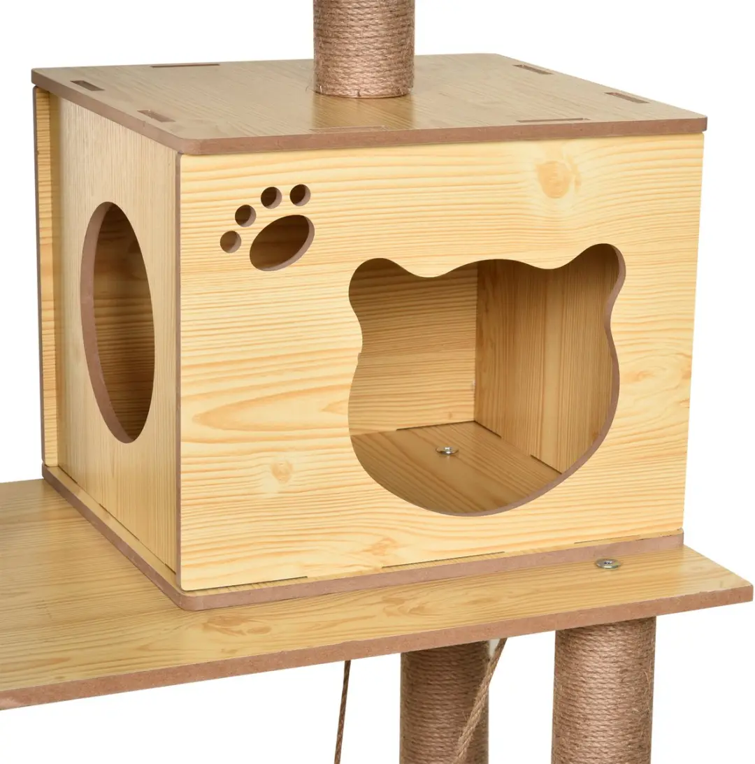 Pawhut Kattenboom Hout 60x40x130cm Beige