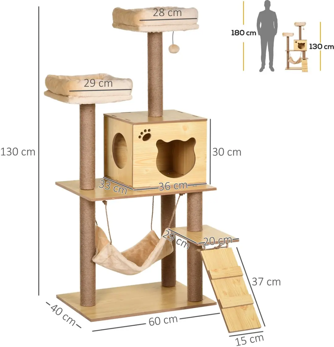 Pawhut Kattenboom Hout 60x40x130cm Beige