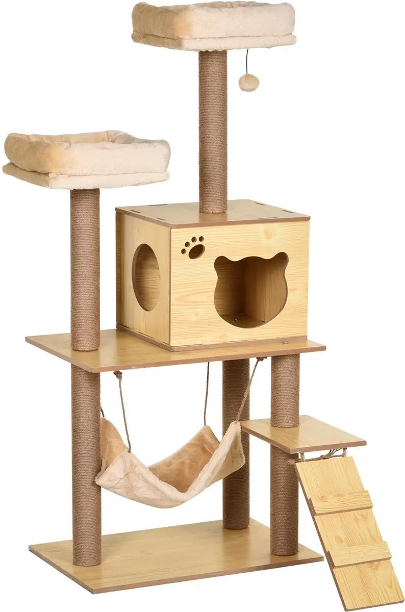 Pawhut Kattenboom Hout 60x40x130cm Beige