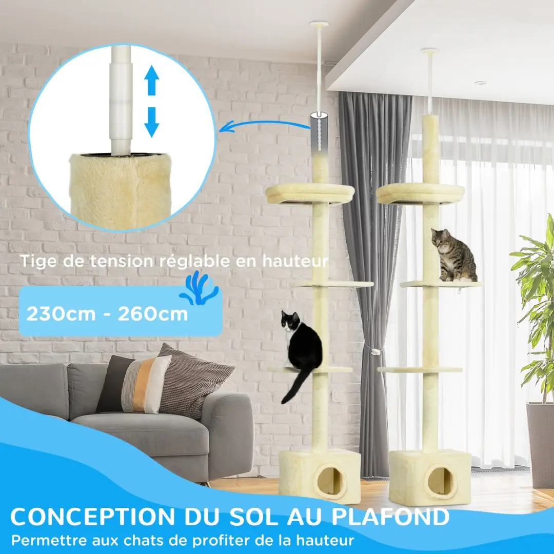 Pawhut Kattenboom Beige 40x31x270cm