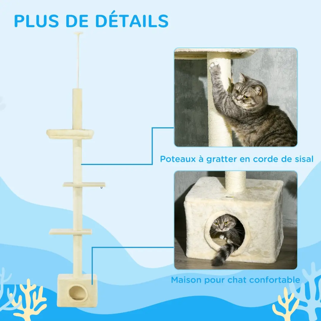 Pawhut Kattenboom Beige 40x31x270cm
