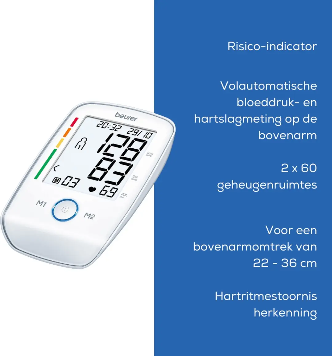 Beurer BM 45 Bloeddrukmeter - XL Display - 2 Gebruikers - 120 Metingen
