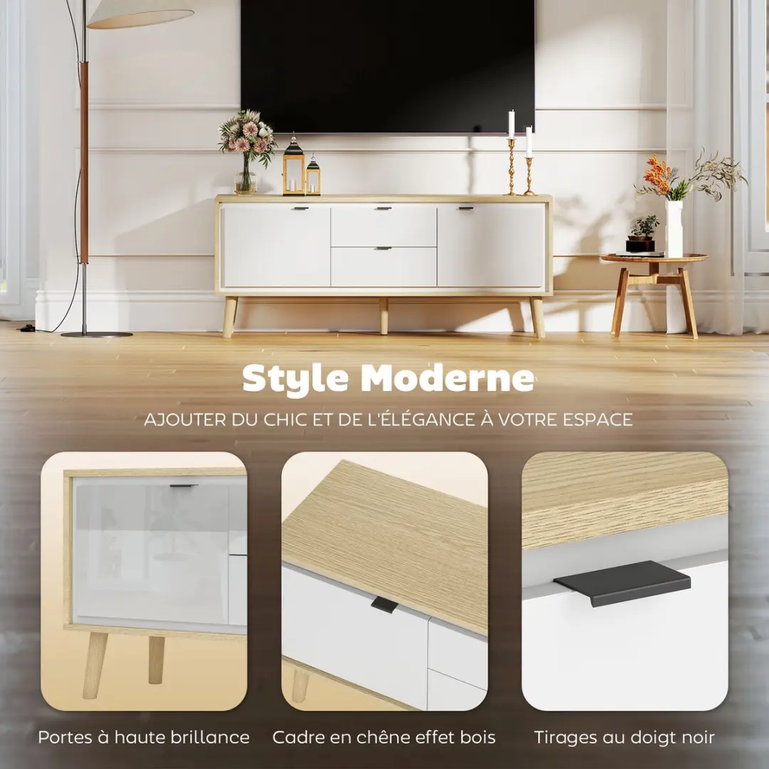 Homcom TV-meubel 83B-495V00WT - 120x35x50cm - Wit