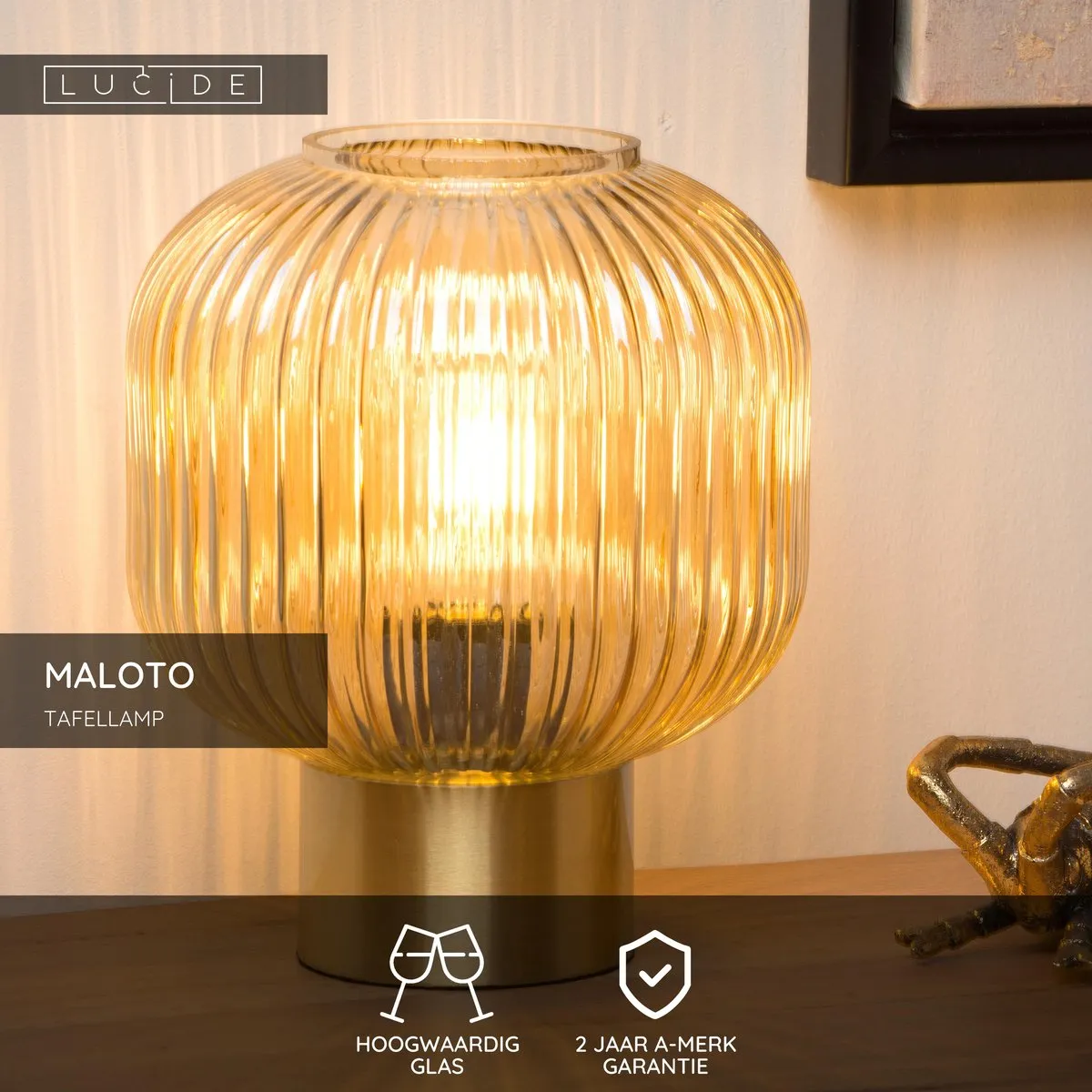 Lucide Maloto Tafellamp Ø20cm - Amber