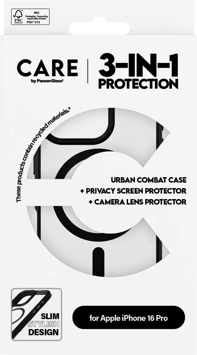 PanzerGlass iPhone 16 Pro Screenprotector 3-in-1 Privacy - Transparant Zwart