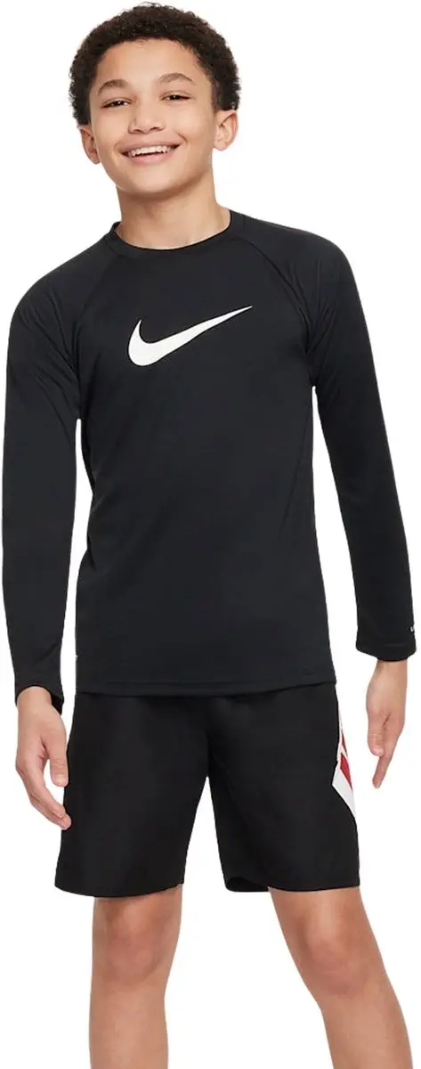 Nike Swim Hydroguard Essential LS Zwemshirt Junior 140 - Zwart/Wit
