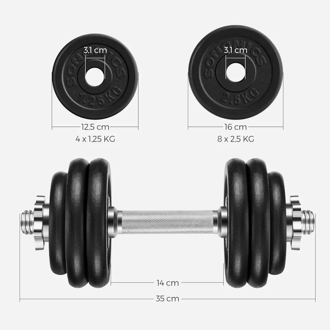 Songmics Gietijzeren Halterset 30kg - 2x15kg - Verstelbaar - Zwart