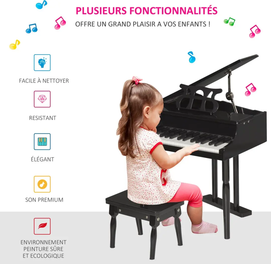 Homcom Kindervleugelpiano - 52x50x49cm - Zwart