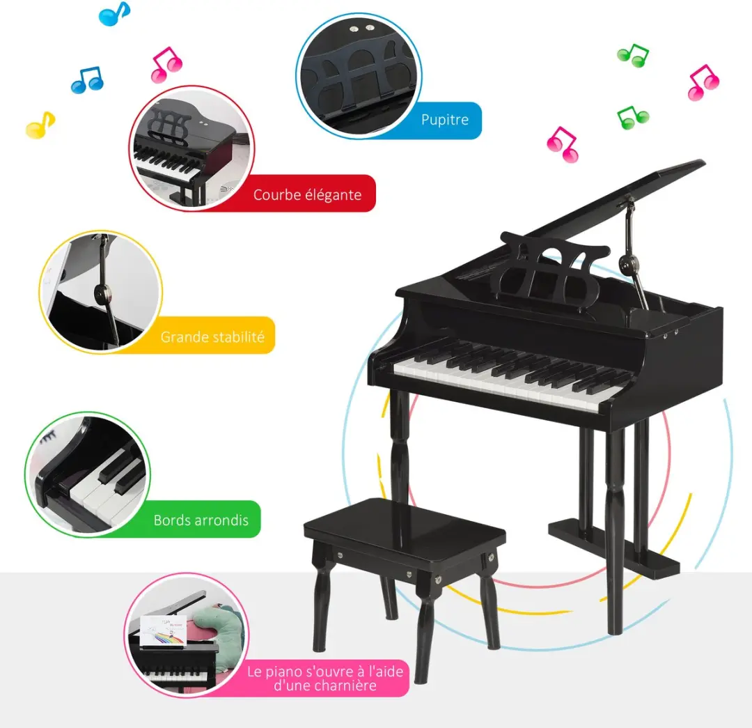 Homcom Kindervleugelpiano - 52x50x49cm - Zwart