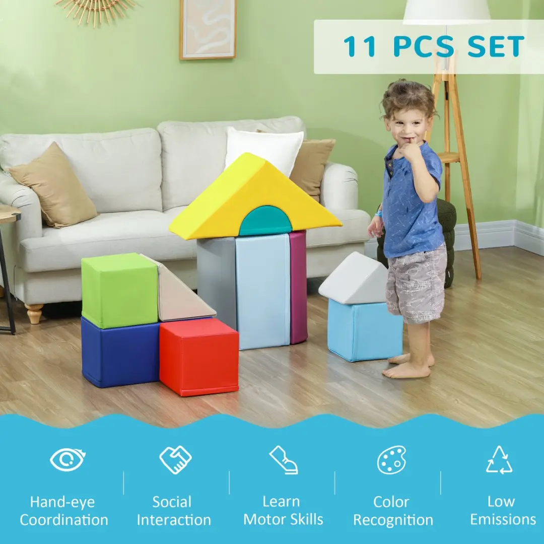 Homcom Kids Soft Play Set 6-delig - 25x25x50cm - Rood/Blauw/Geel/Grijs/ Groen/Paars