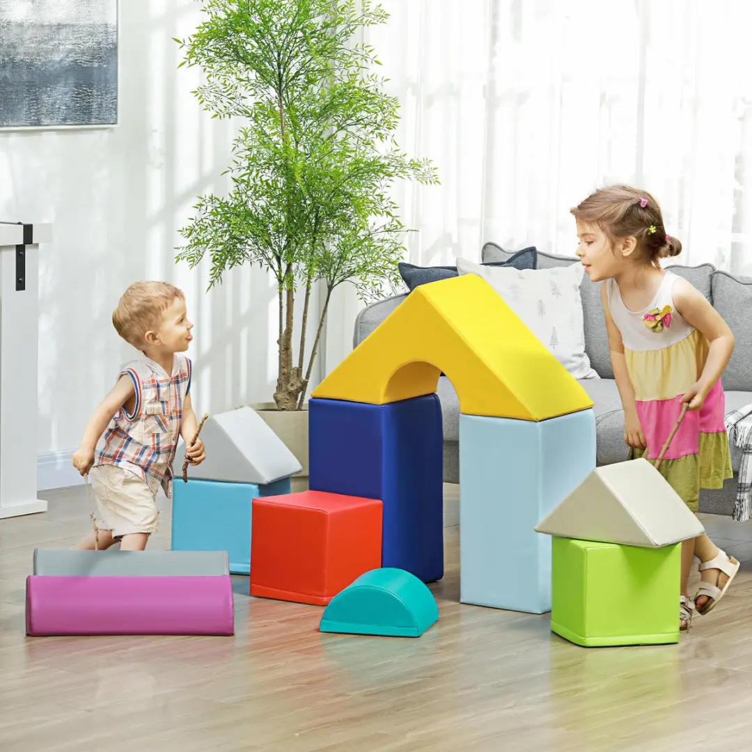 Homcom Kids Soft Play Set 6-delig - 25x25x50cm - Rood/Blauw/Geel/Grijs/ Groen/Paars