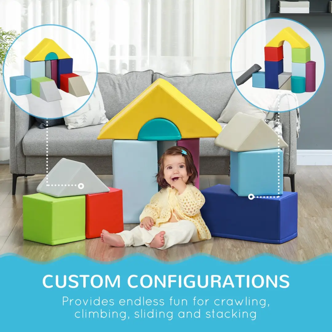 Homcom Kids Soft Play Set 6-delig - 25x25x50cm - Rood/Blauw/Geel/Grijs/ Groen/Paars