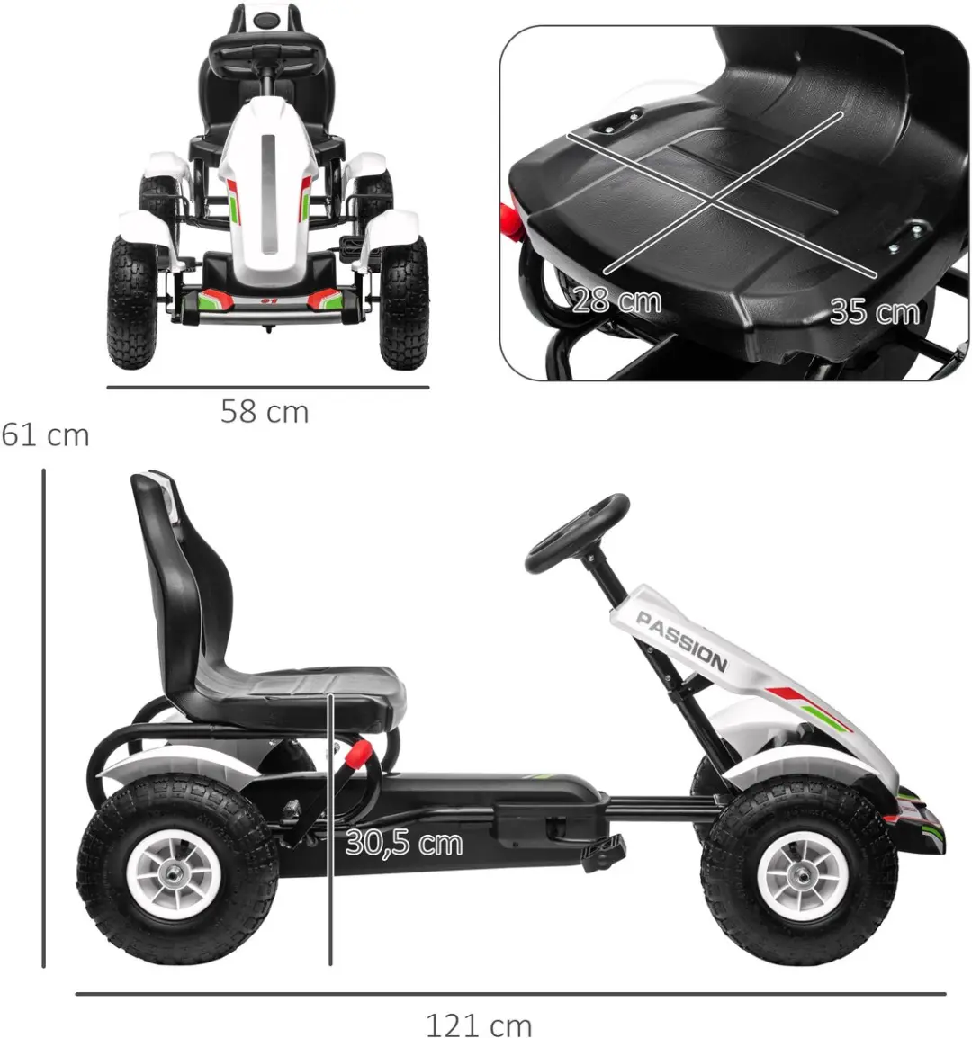 Homcom Pedal Go-Kart PP Metaal - Wit