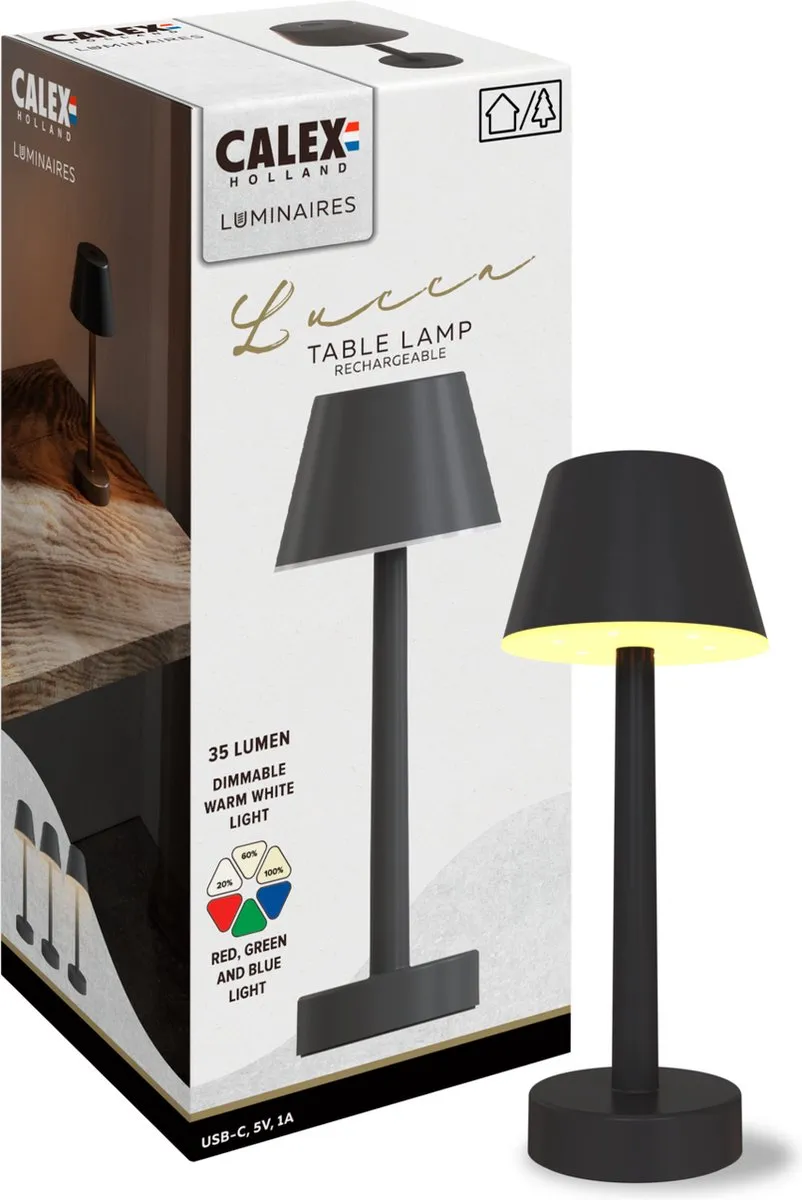 Calex Lucca Oplaadbare Tafellamp - Set van 2 - RGBW - Zwart - afbeelding 6 van 6