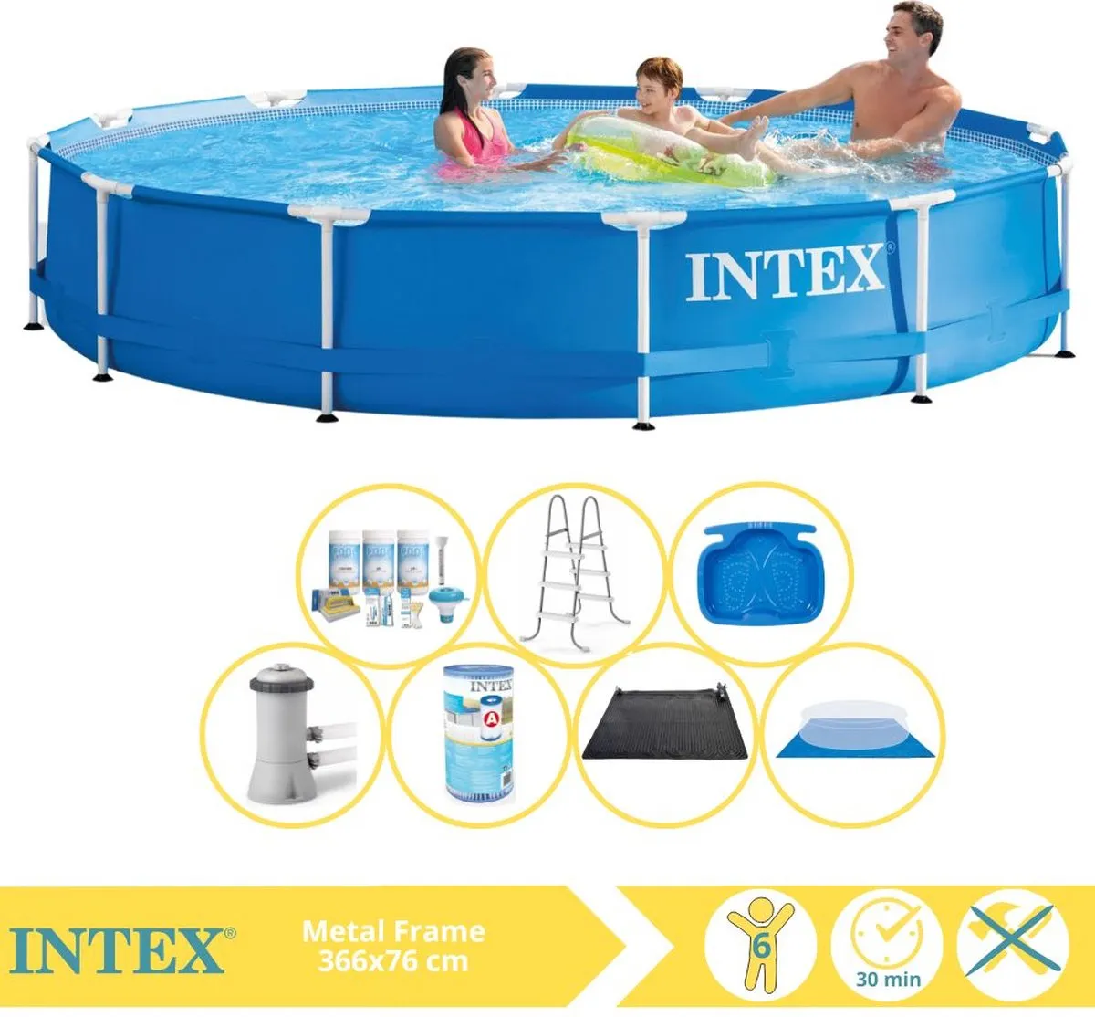 Intex Metal Frame Zwembad 366x76cm - 6503L - Blauw/Wit - 28210NP