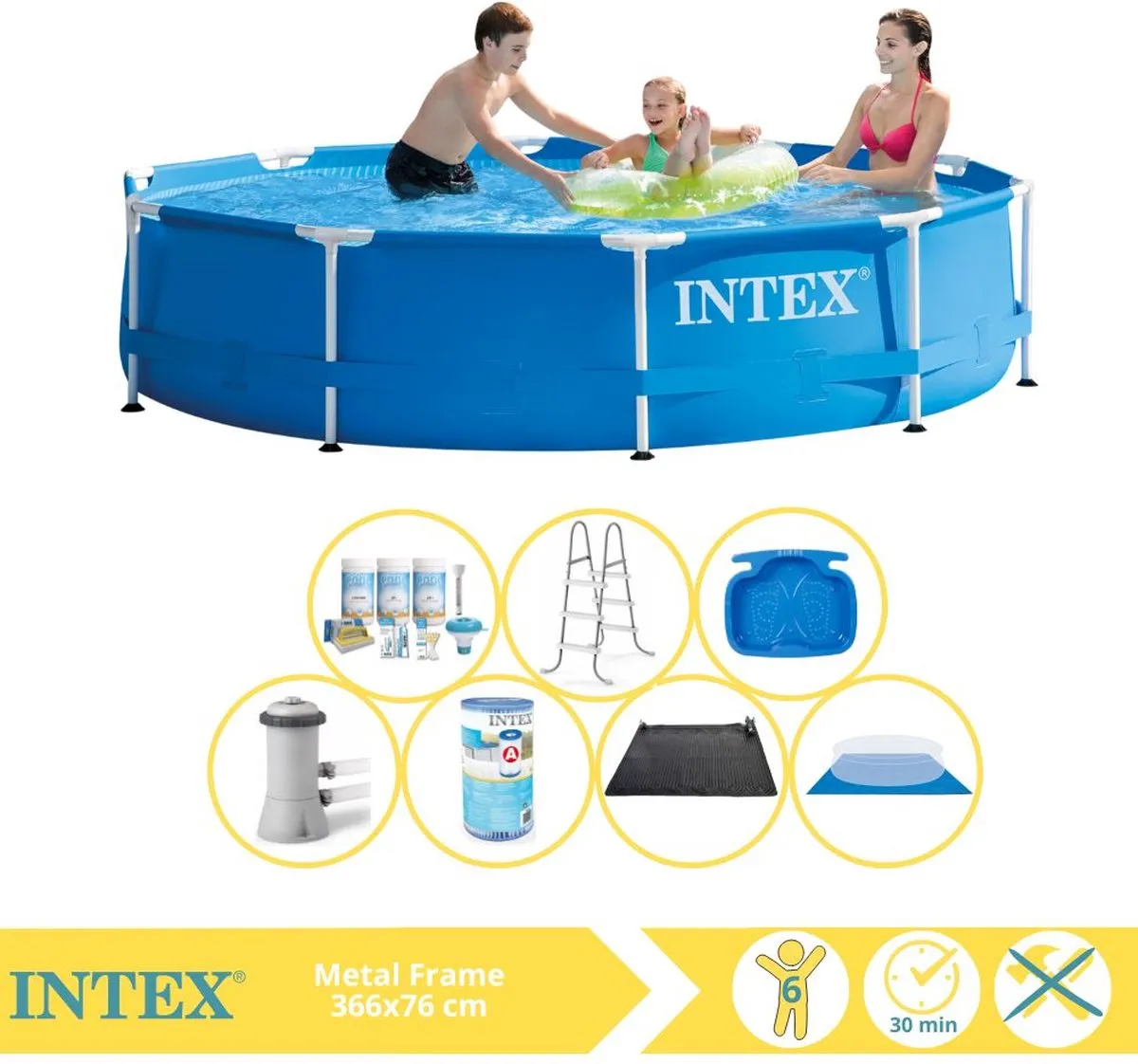 Intex Metal Frame Zwembad 366x76cm - 6503L - Blauw/Wit