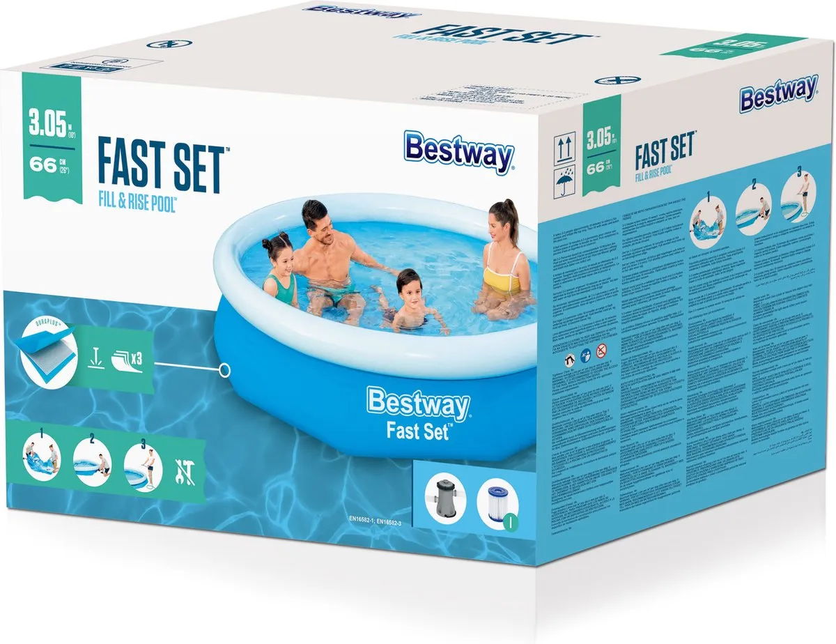 Bestway Fast Set Opblaasbaar Zwembad 305x66cm - 3200L - Blauw