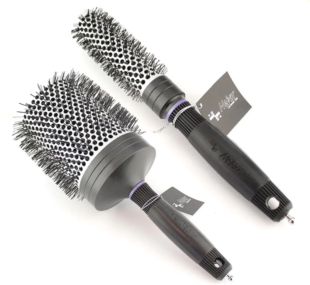 Nebur Round Ceramic Ionic Brush 80mm - Zwart