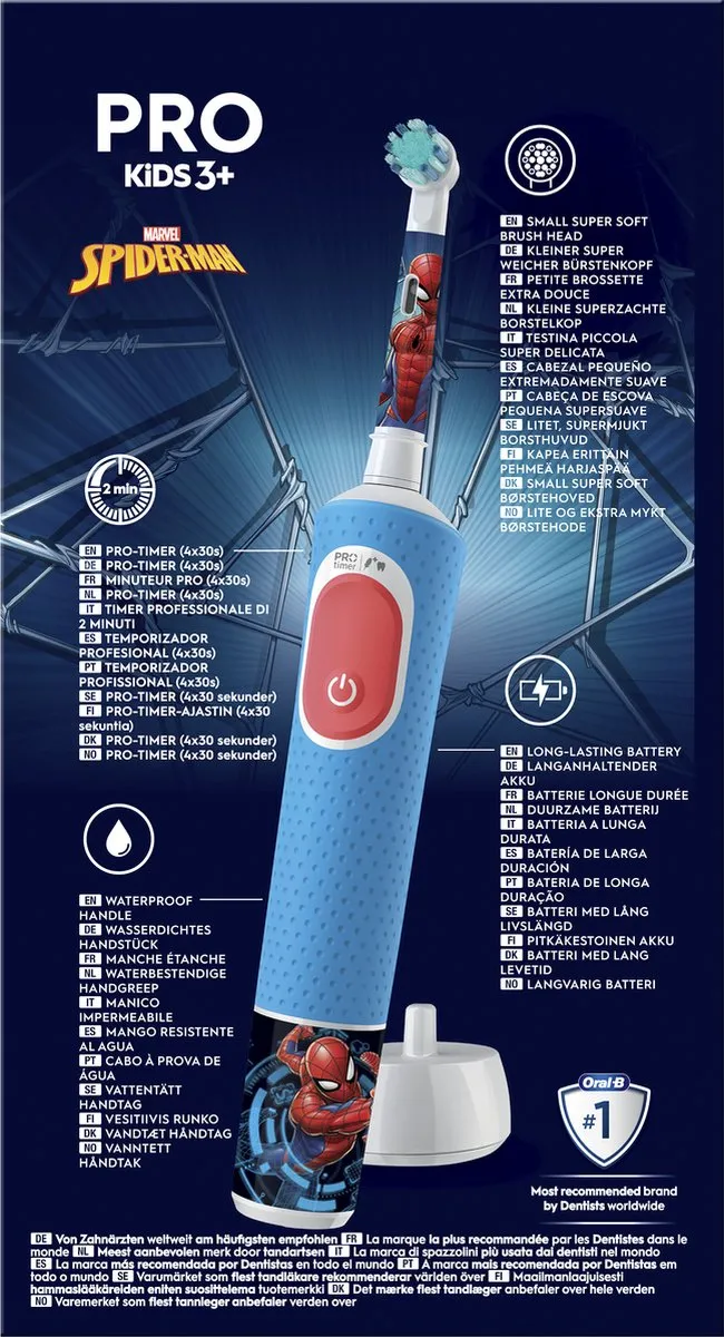Oral-B Pro Kids Spider-Man Elektrische Tandenborstel - 2 Opzetborstels - Blauw