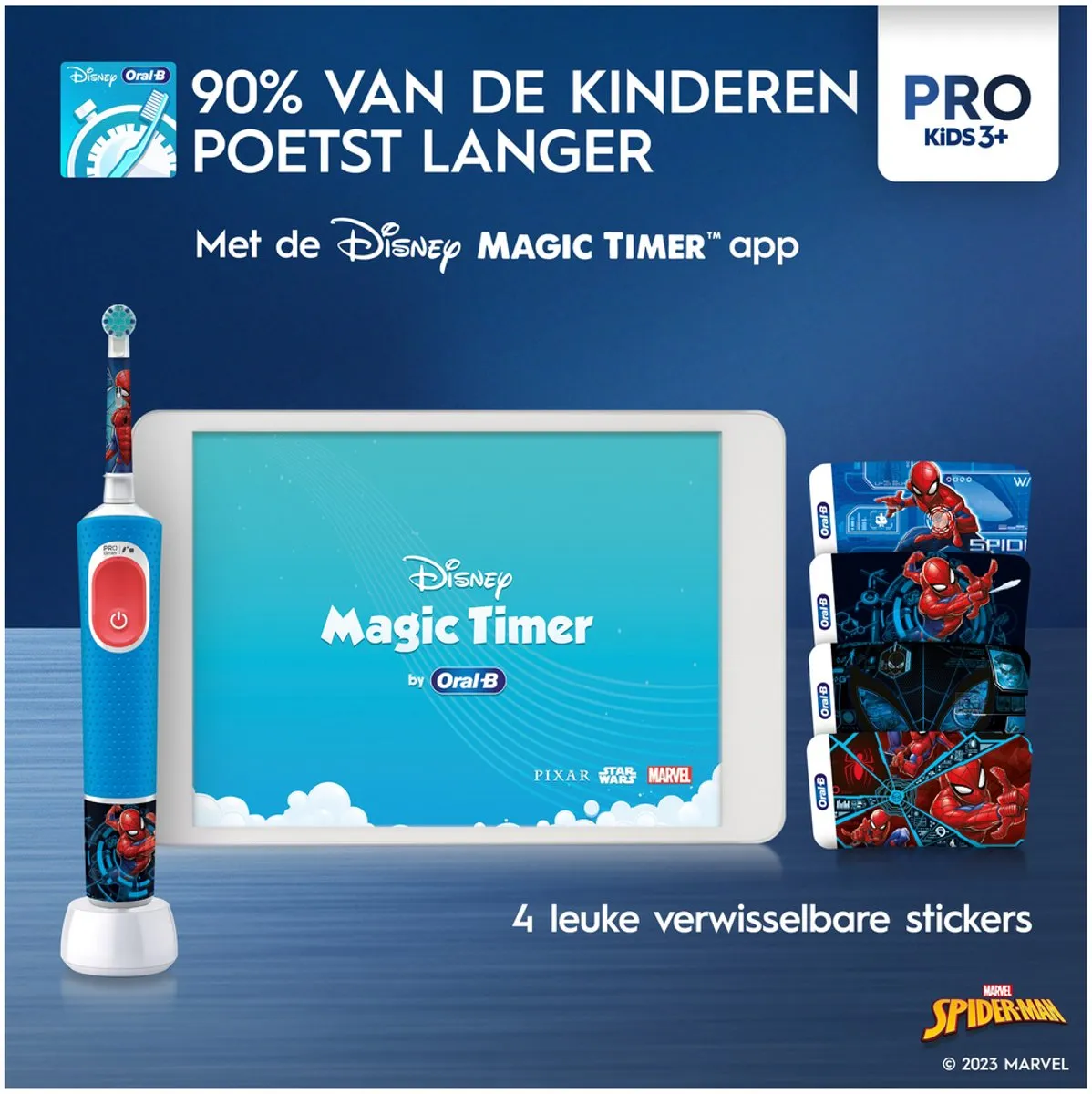 Oral-B Pro Kids Spider-Man Elektrische Tandenborstel - 2 Opzetborstels - Blauw - afbeelding 6 van 6