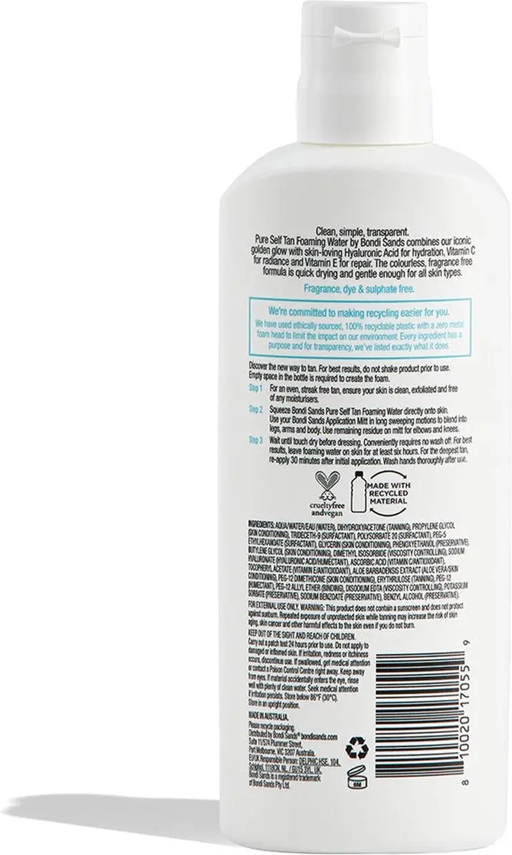 Bondi Sands Pure Self Tan Foaming Water Licht/Medium 200ml