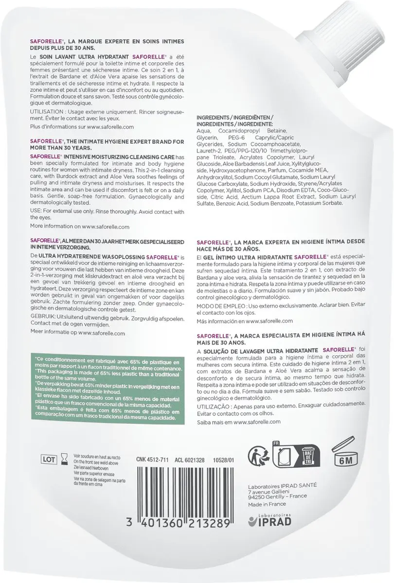 Saforelle Ultra Hydraterende Wasverzorging Eco Navul 400ml