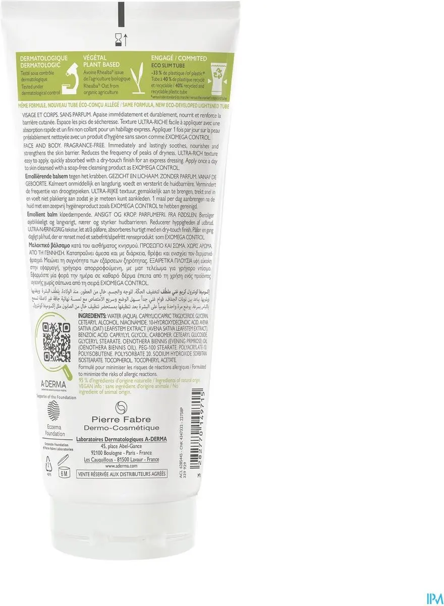 A-Derma Exomega Control Verzachtende Balsem 200ml