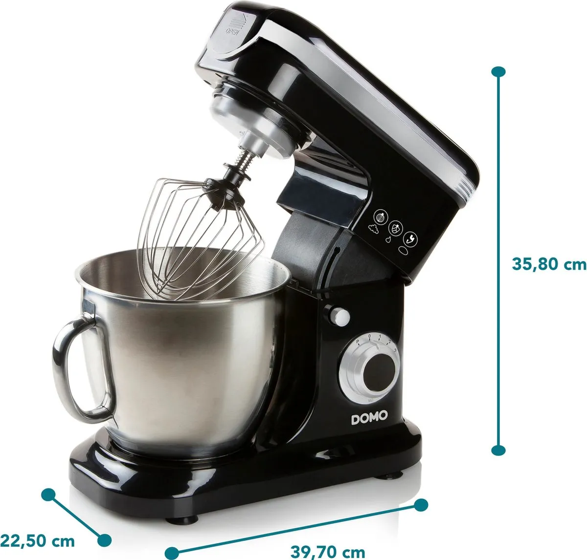 Domo DO1023KR Keukenmachine 1200W - 6L RVS - Zwart