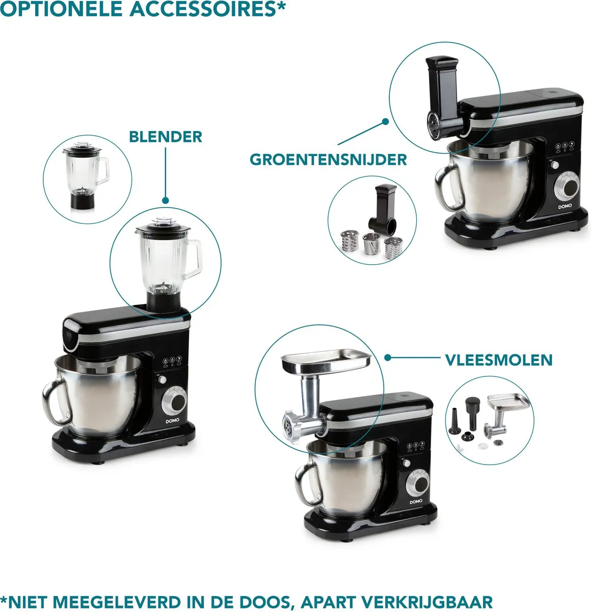 Domo DO1023KR Keukenmachine 1200W - 6L RVS - Zwart