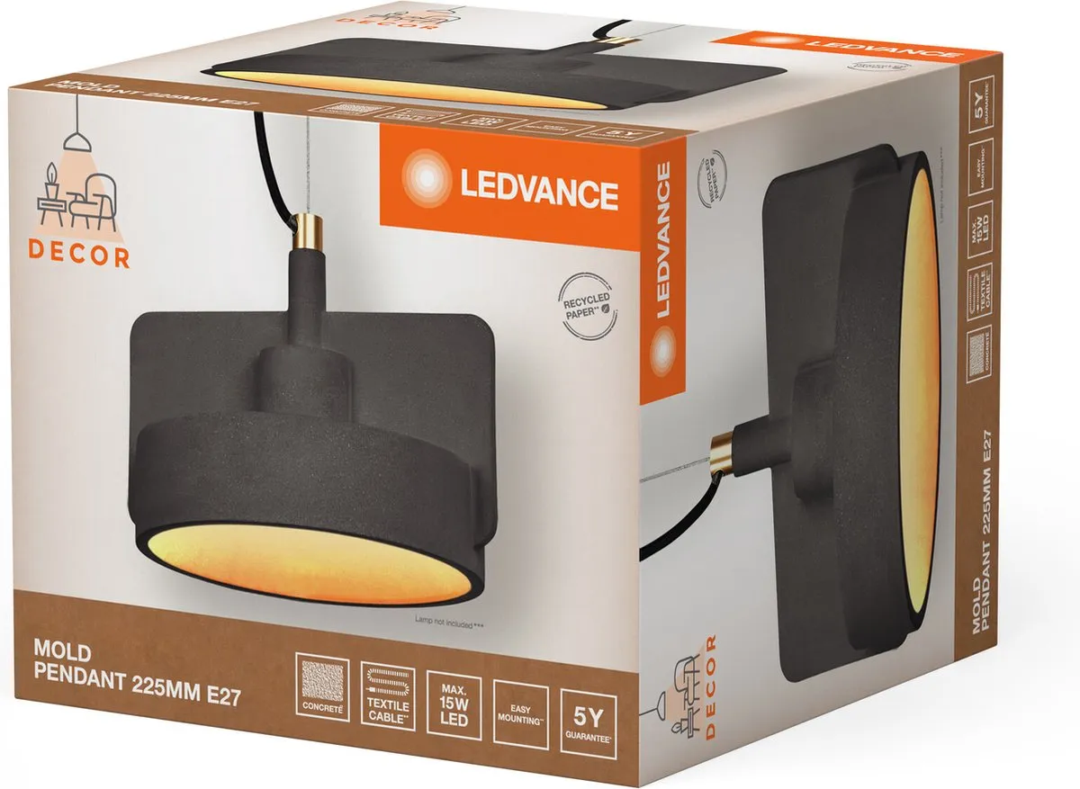 LEDVANCE Decor Mold Hanglamp 225mm 1xE27 - Donkergrijs - afbeelding 6 van 6