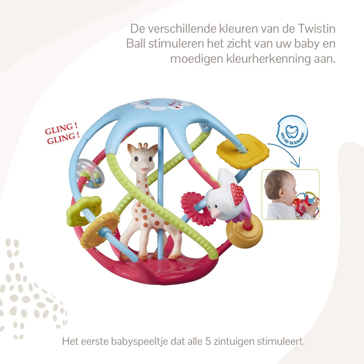 Sophie de giraf Twistin Ball - Speelbal - Speelgoedbal - Babyspeelgoed - Vanaf 6 maanden - Ø16 cm - Meerkleurig