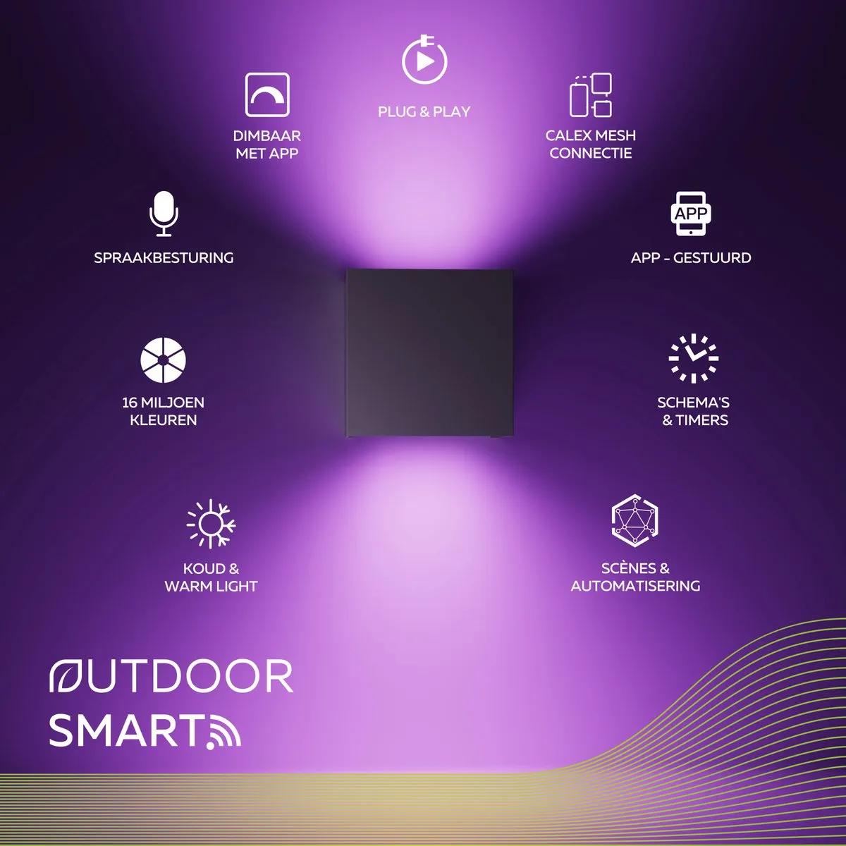 Calex Smart Outdoor Wandlamp RGBW - 2 Lichtpunten - 10cm - Zwart