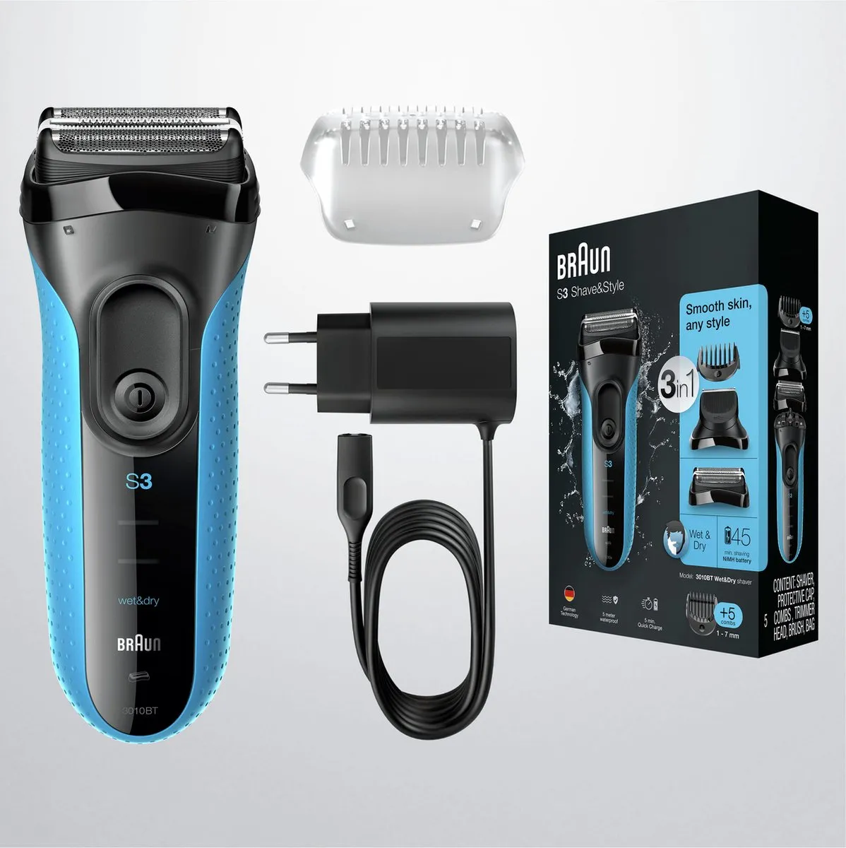 Braun Series 3 3010BT Elektrisch Scheerapparaat - 3 Mesjes - Zwart/Blauw - afbeelding 6 van 6