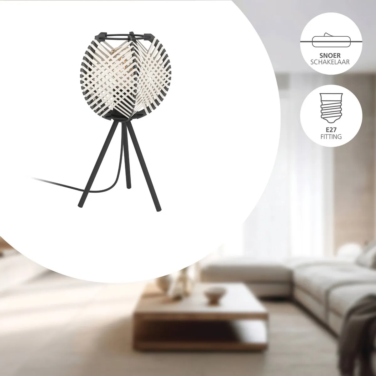 Eglo Waverton Tafellamp E27 - 40 cm - Zwart/Wit