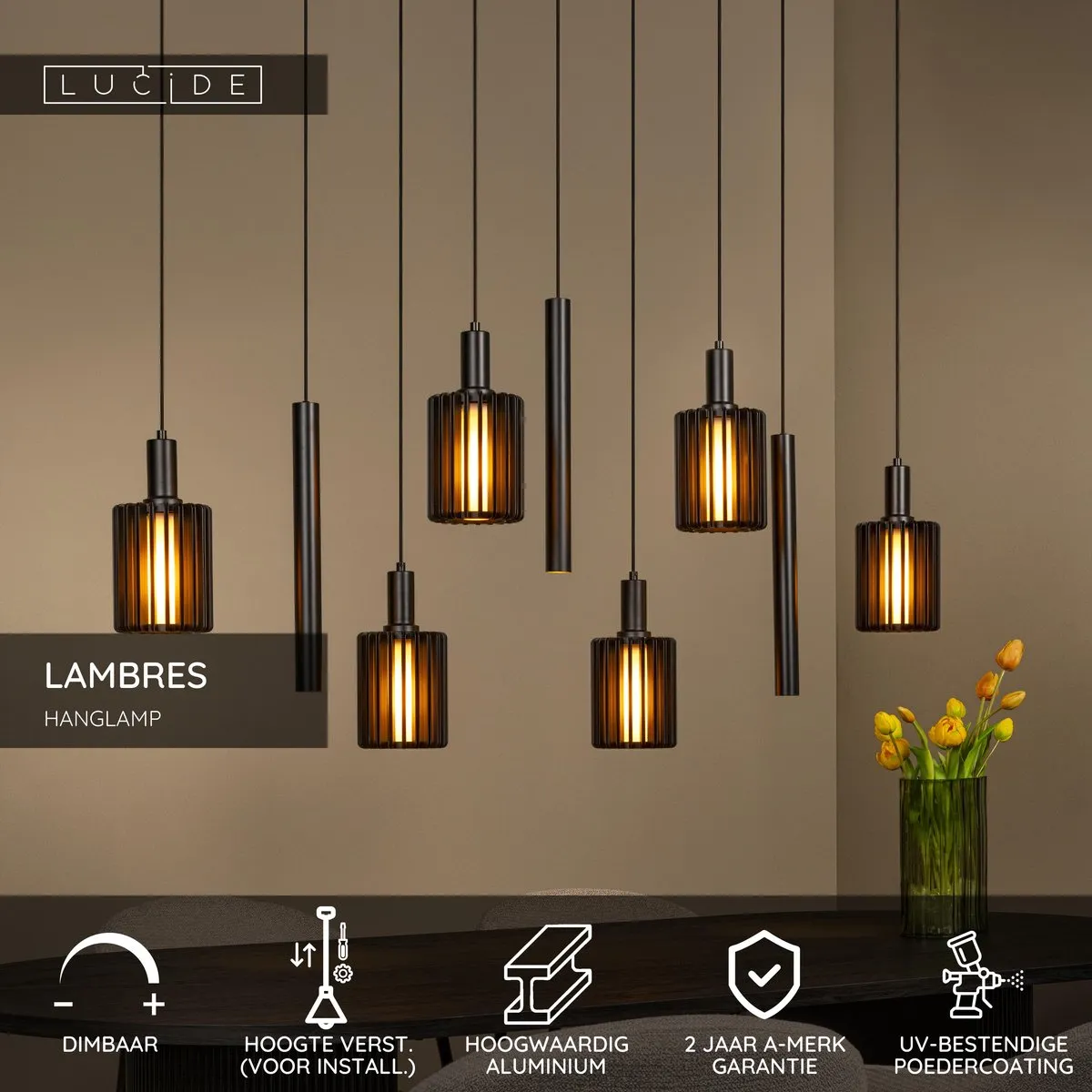 Lucide Lambres Hanglamp 6xE27 - Zwart