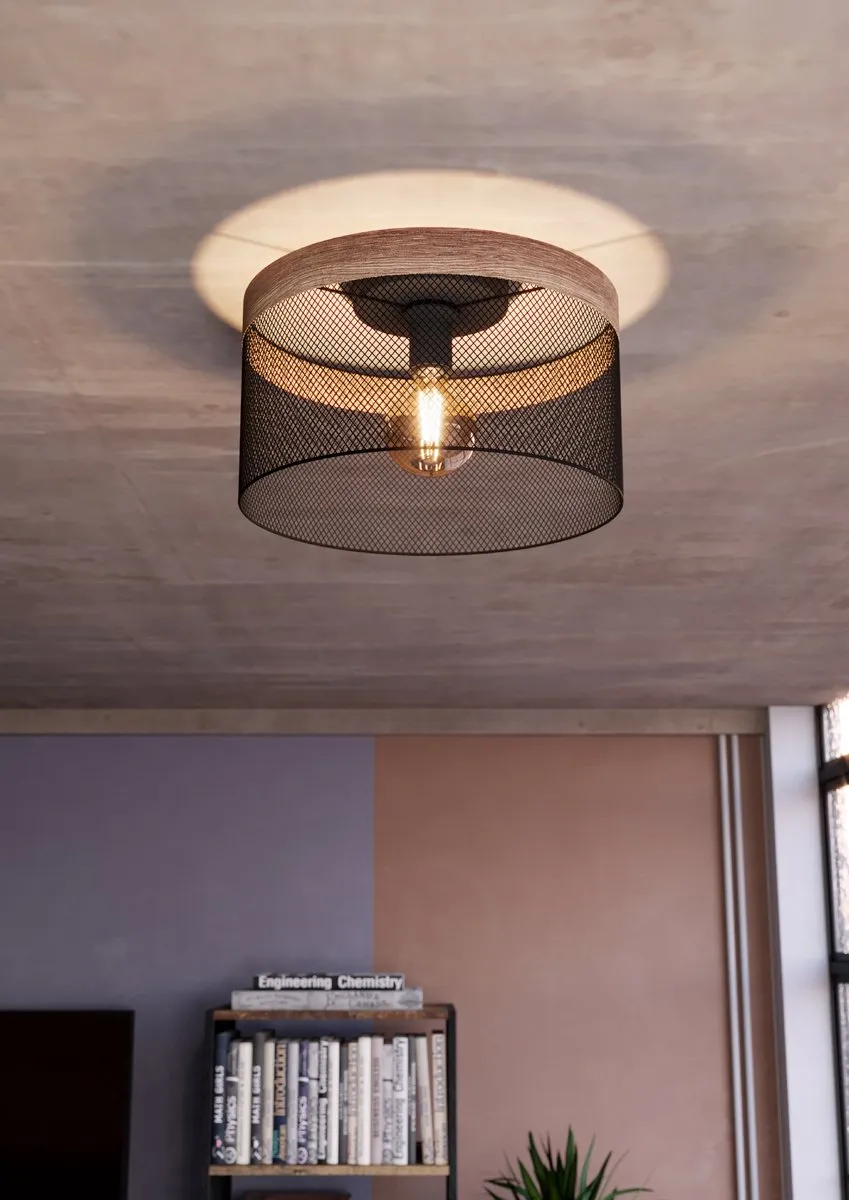 Eglo Kilnsdale Plafondlamp E27 - Ø38cm - Zwart/Bruin