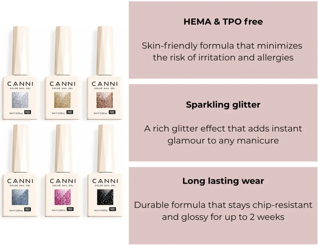 Canni Glitter Gellak Set - 6x 10ml - HEMA/TPO-vrij - 6 Kleuren