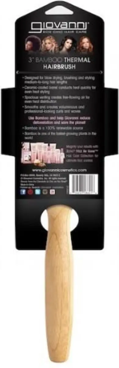 Giovanni Cosmetics 3" Bamboe Thermoborstel - Keramisch Coating - Zwart
