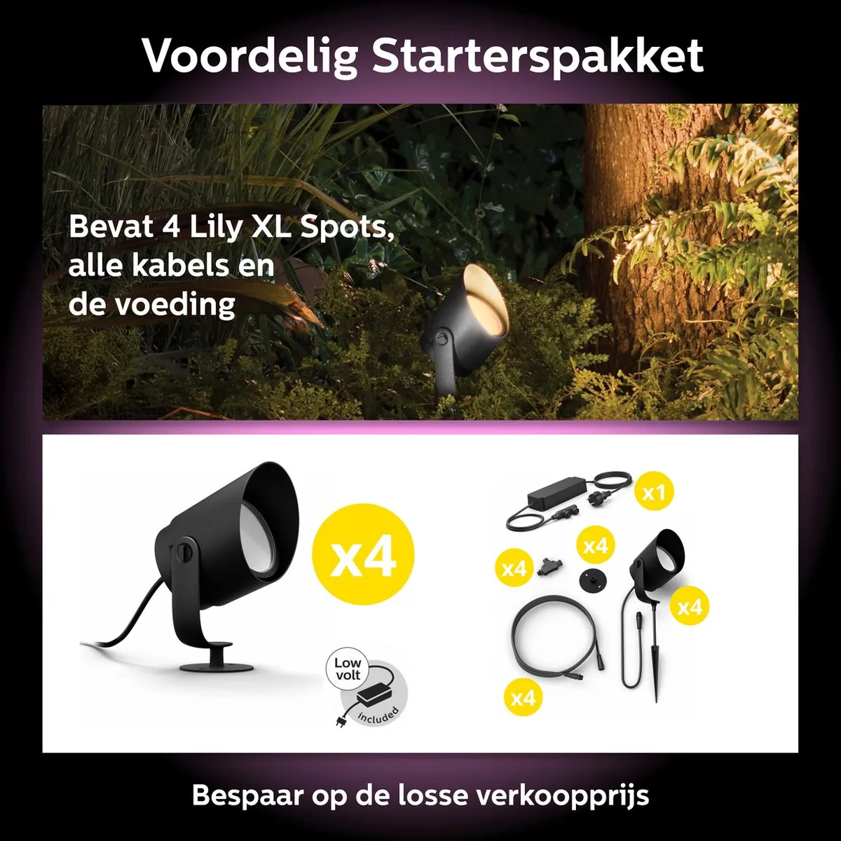Philips Hue Lily XL Basisset - 4 Tuinspots - Multicolor