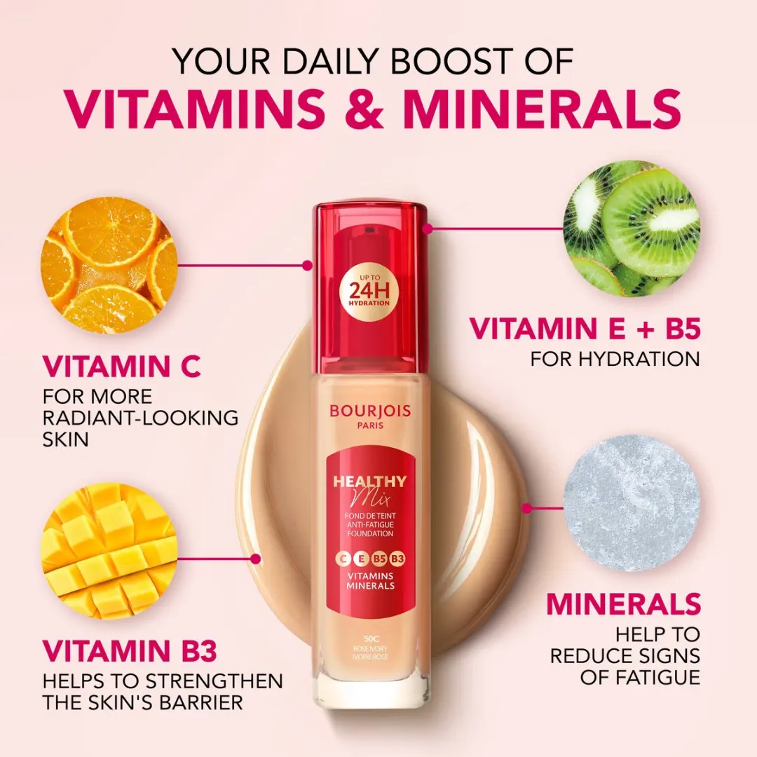 Bourjois Healthy Mix Base 51.5C Rose Vanilla 30ml - 3 Stuks
