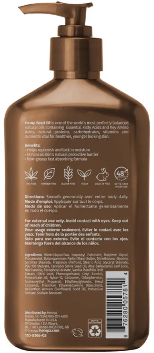 Hempz Vanilla Lux Body Moisturizer 500ml - Niacinamide