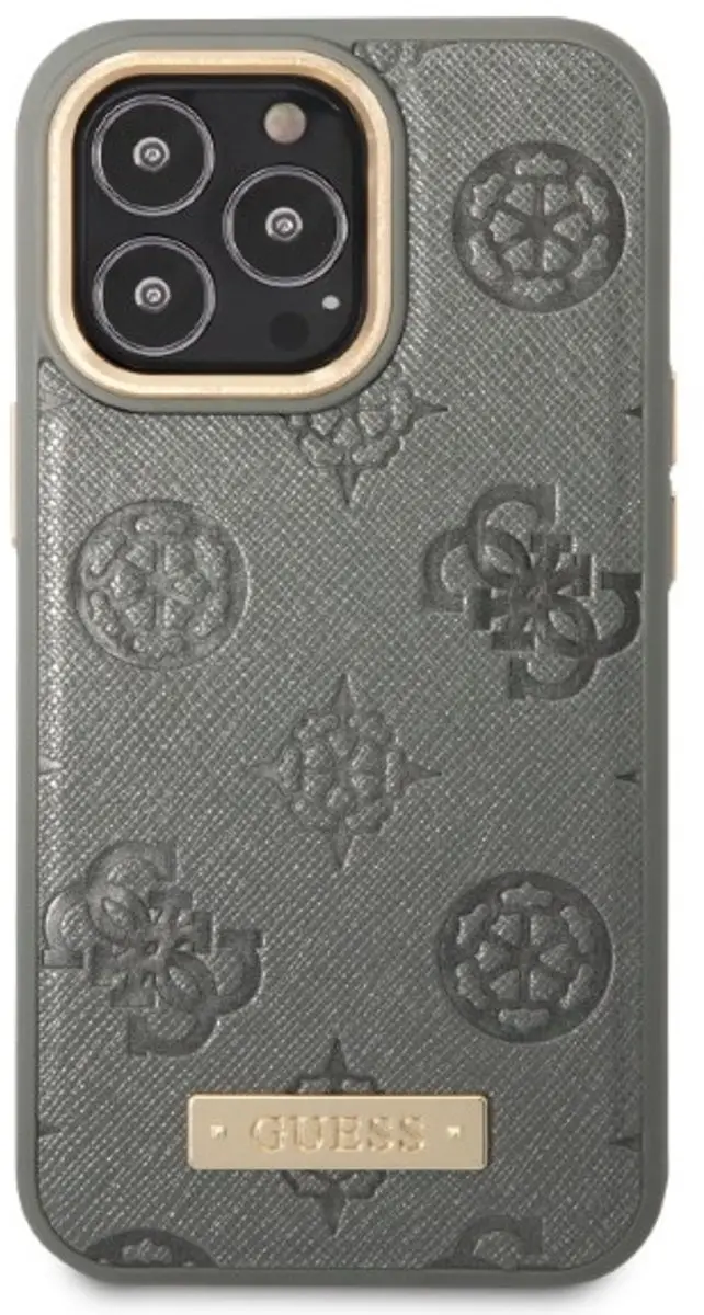 Guess Peony Logo Plate iPhone 13 Pro Max Hoesje - Grijs - MagSafe