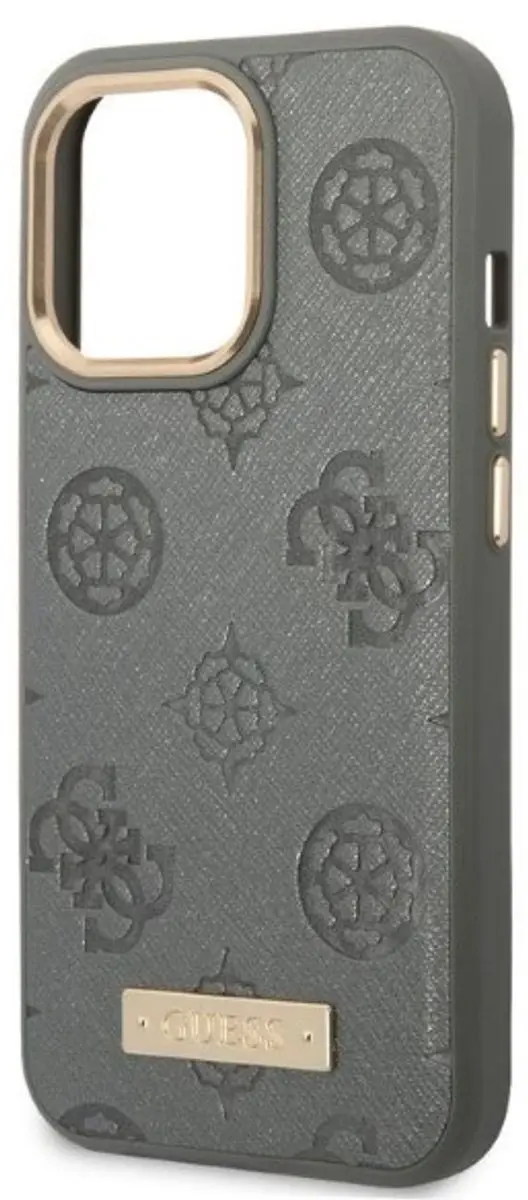 Guess Peony Logo Plate iPhone 13 Pro Max Hoesje - Grijs - MagSafe