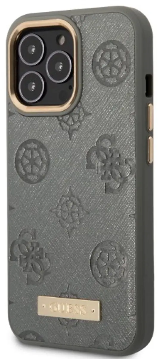 Guess Peony Logo Plate iPhone 13 Pro Max Hoesje - Grijs - MagSafe