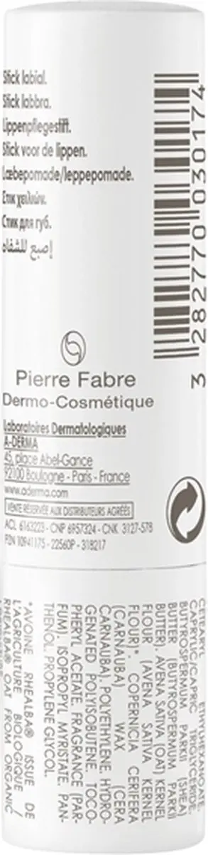 A-derma Lipbalsem Stick Lavres Au Lait D'Avoine 4g