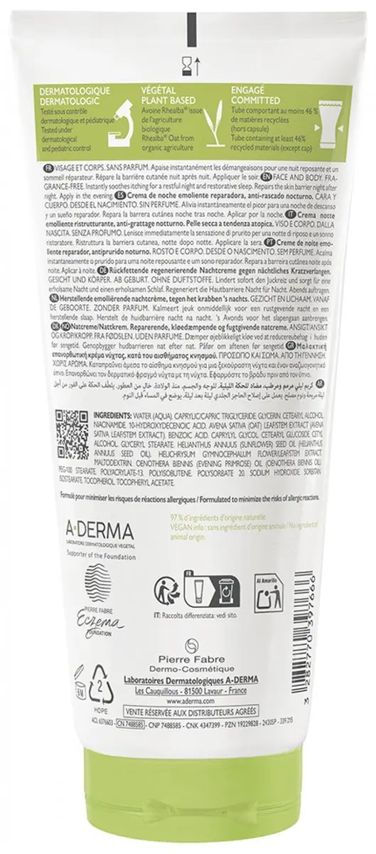 A-Derma Exomega Control Nachtcrème Reparerend 200ml