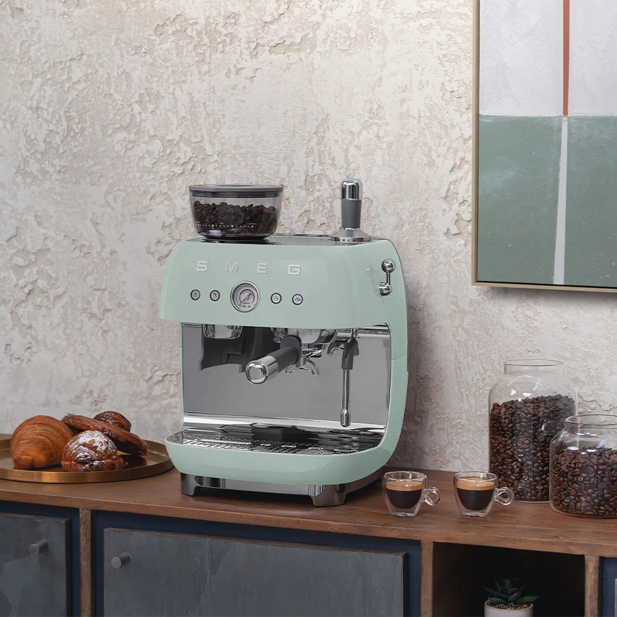 Smeg EGF03 Espressomachine met bonenmaler - Watergroen