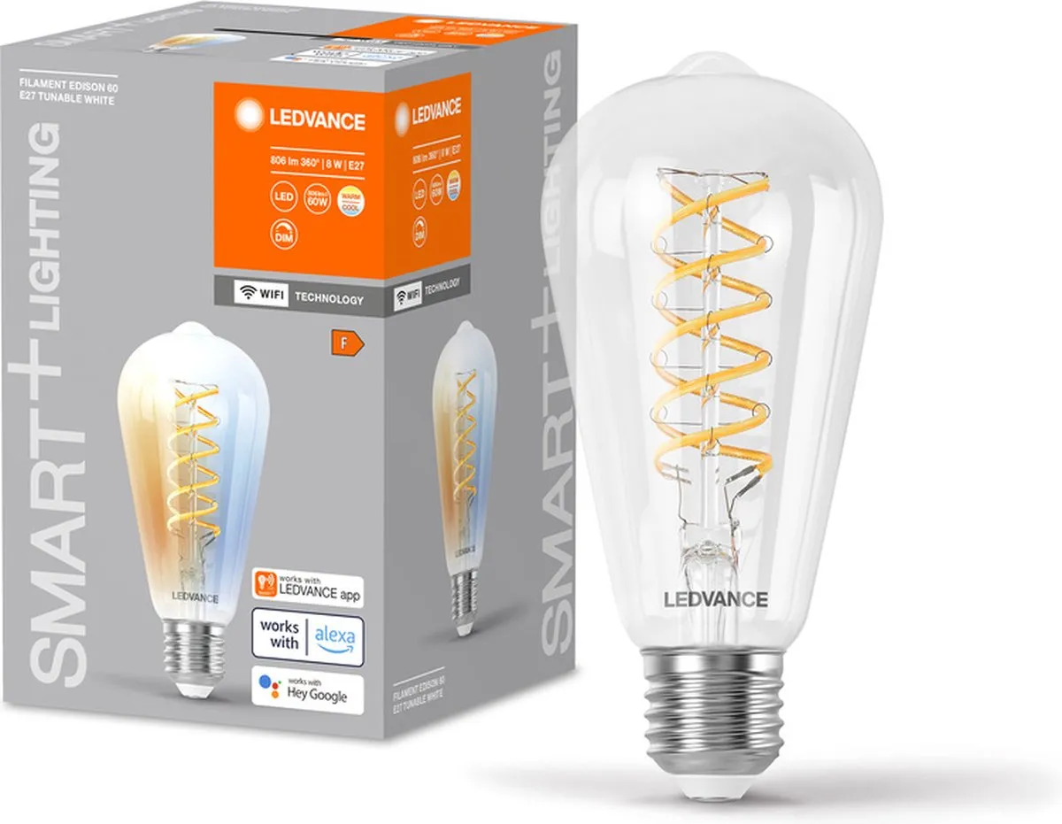 LEDVANCE SMART+ WIFI E27 8W Edison - 806lm 2700-6500K - 4 Stuks - afbeelding 6 van 6